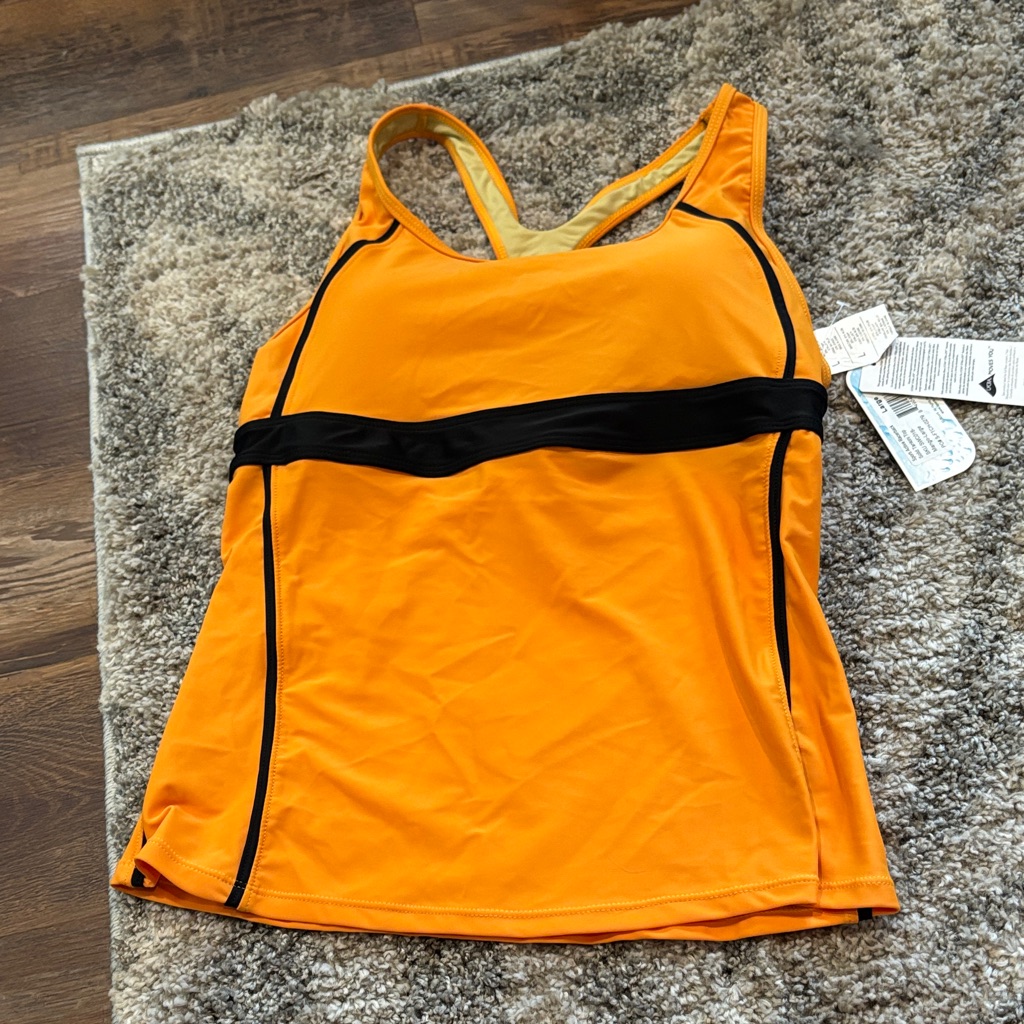 Women's Orange And Black Swim Top